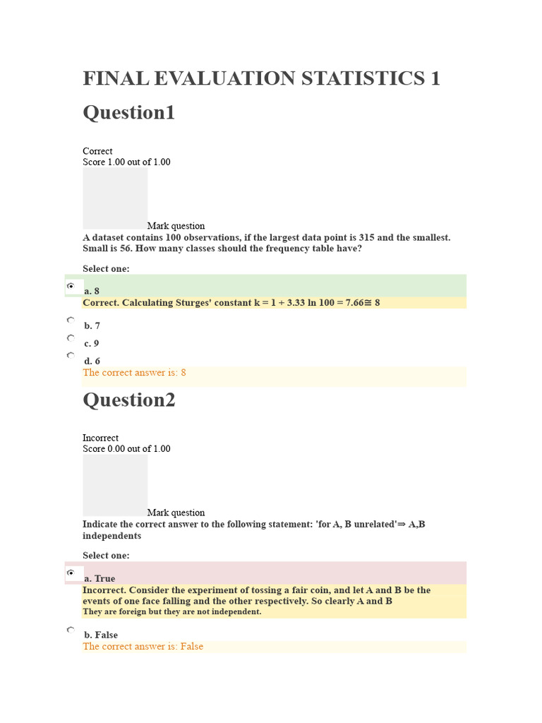 Final Evaluation Statistics 1 | PDF | Level Of Measurement | Variance