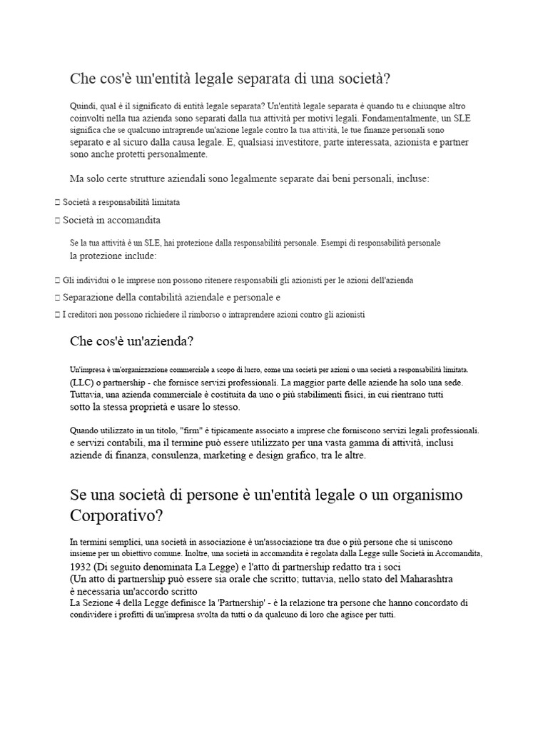 Che Cos'è Un'entità Legale Separata Di Una Società | PDF