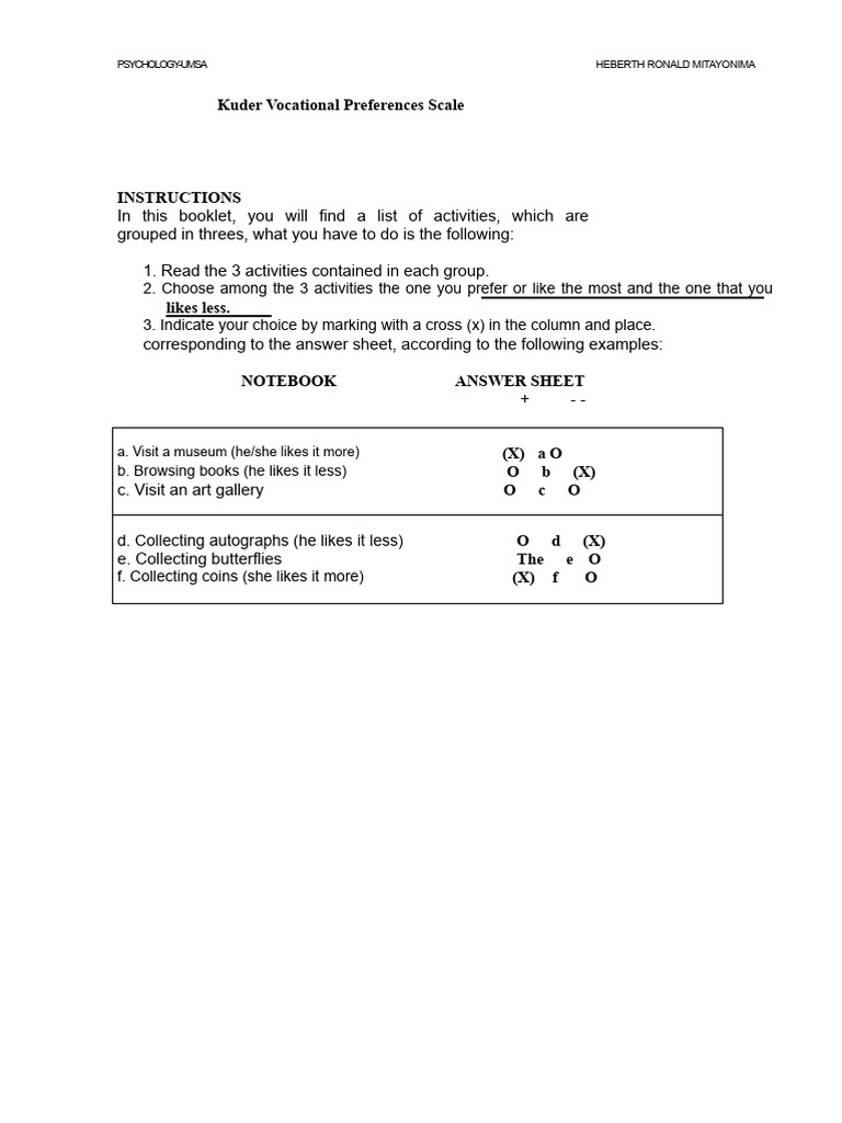 Kuder Vocational Preferences Scale Guide | PDF | Cost Of Living ...