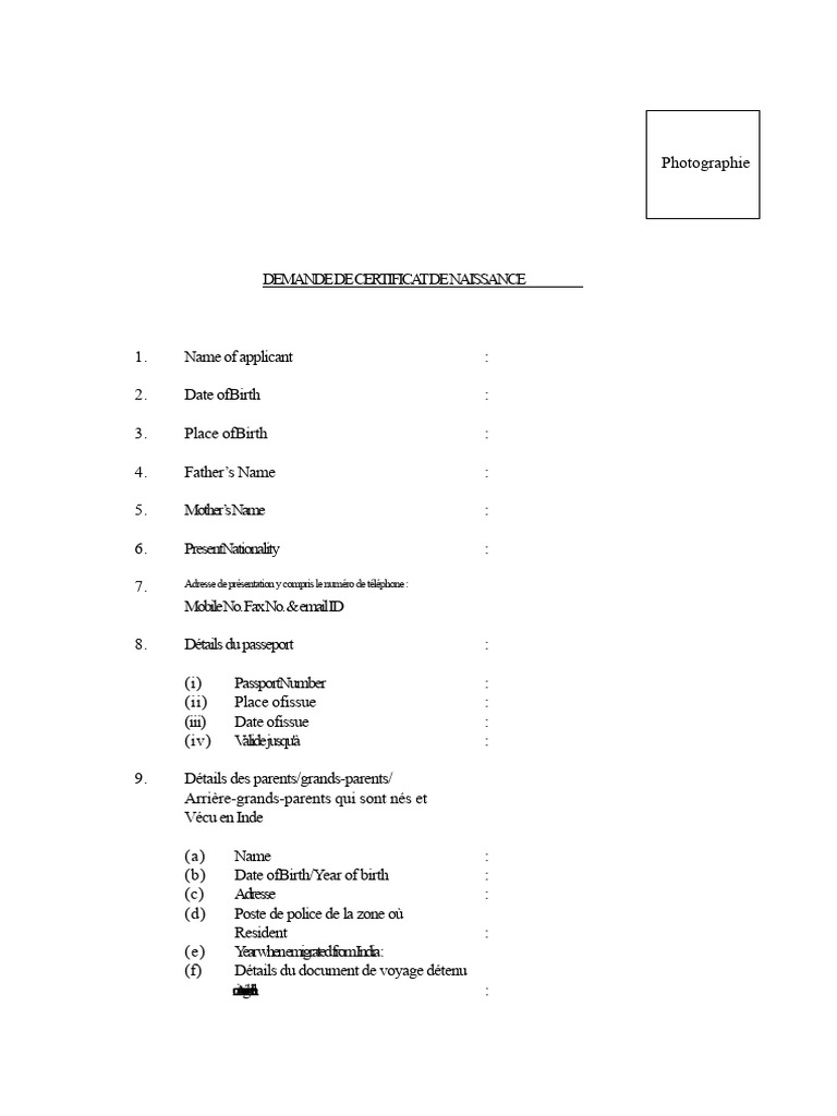 Demande de certificat de naissance | PDF