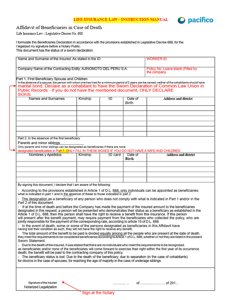 Life Insurance Beneficiary Affidavit Guide | PDF | Insurance | Social ...