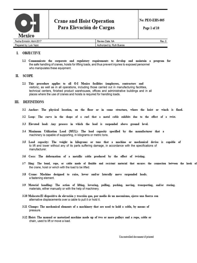 Crane and Hoist Safety Procedures | PDF | Crane (Machine) | Relay