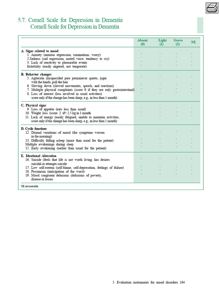 Cornell (Depression in Dementia) PDF | PDF | Major Depressive Disorder ...