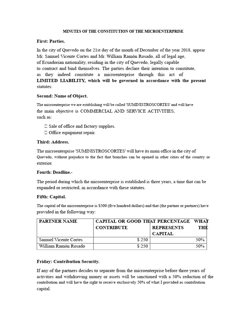 Minutes of The Constitution of The Microenterprise | PDF | Justice ...