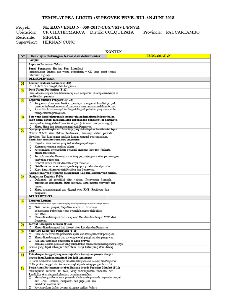 Template Pra-Likuidasi Proyek PNVR | PDF