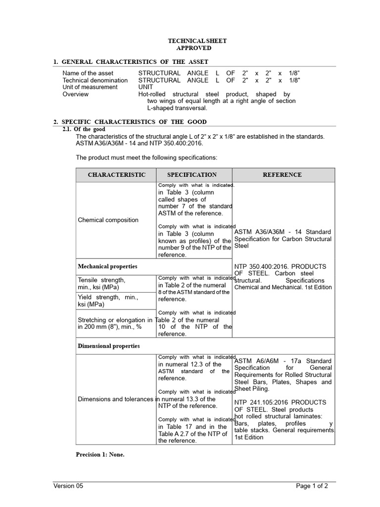 Structural Angle L 2"x2"x1/8" Specs | PDF | Specification (Technical ...