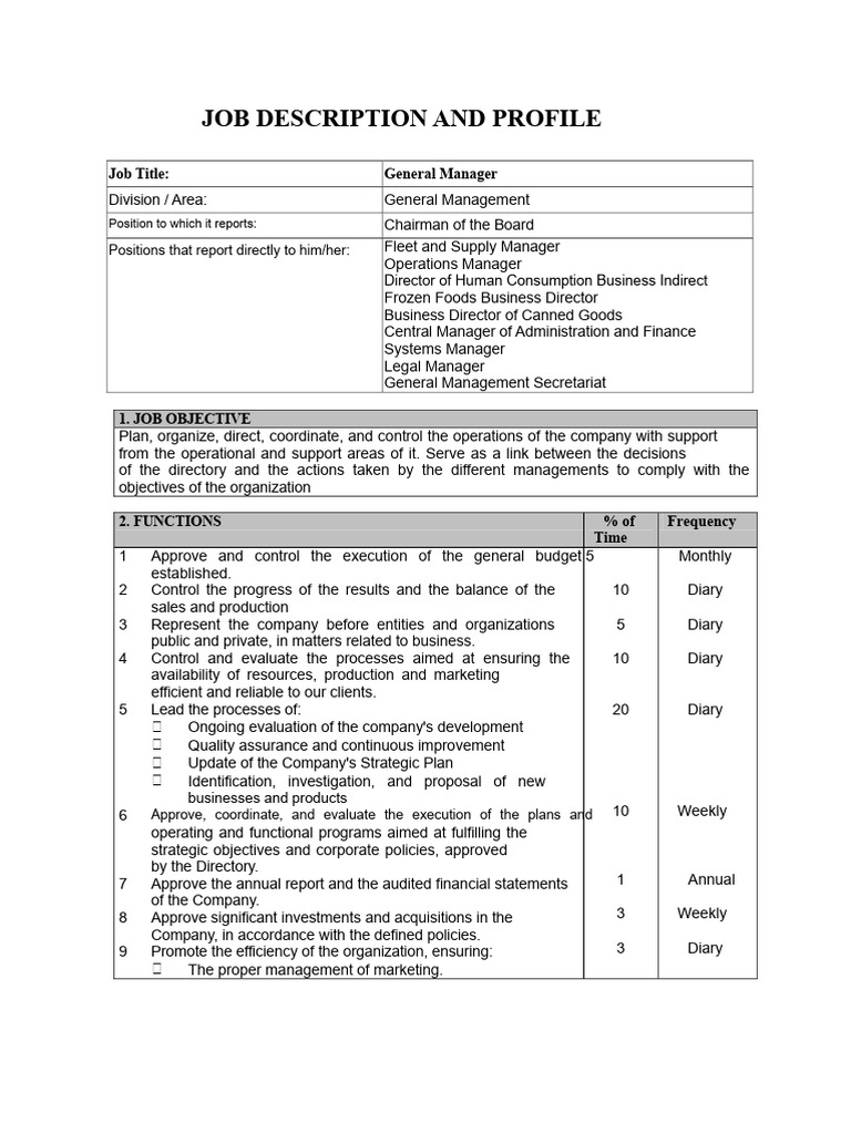 General Manager Job Description Overview | PDF | Policy | Regulatory ...
