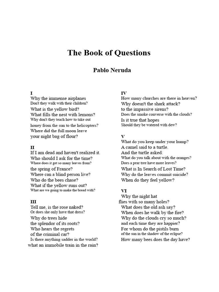 Pablo Neruda's ThoughtProvoking Questions PDF