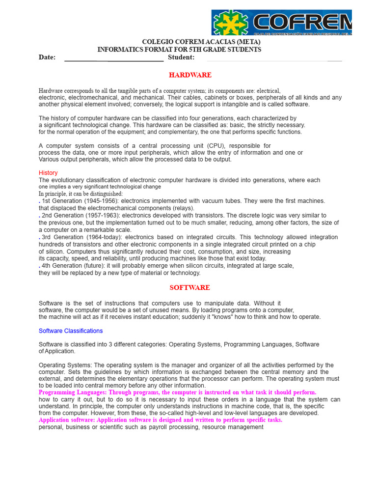 ACTIVITY GRADE 5° Period 1 | PDF | Computer Hardware | Integrated Circuit