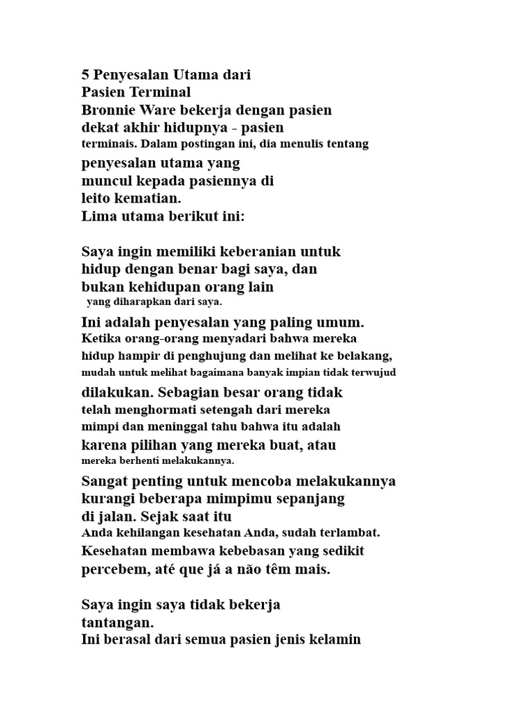 5 Penyesalan Utama Pasien Terminal | PDF
