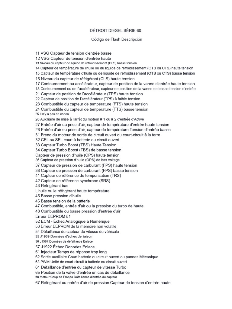 Codes d'erreur pour moteur Detroit Diesel | PDF | Turbocompresseur ...