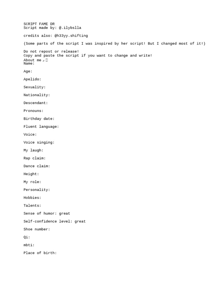 Customizable Personal Script Template | PDF | Cosmetics | Clothing