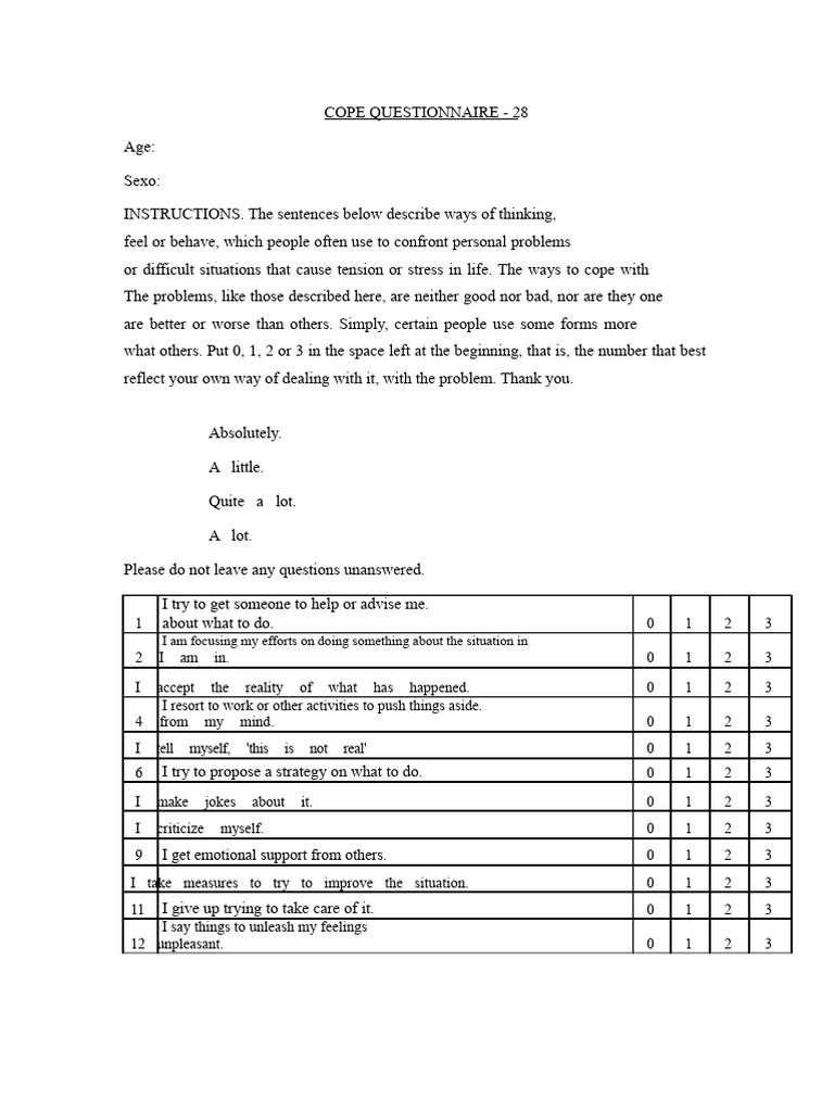 Coping Strategies Questionnaire | PDF | Feeling | Social Psychology