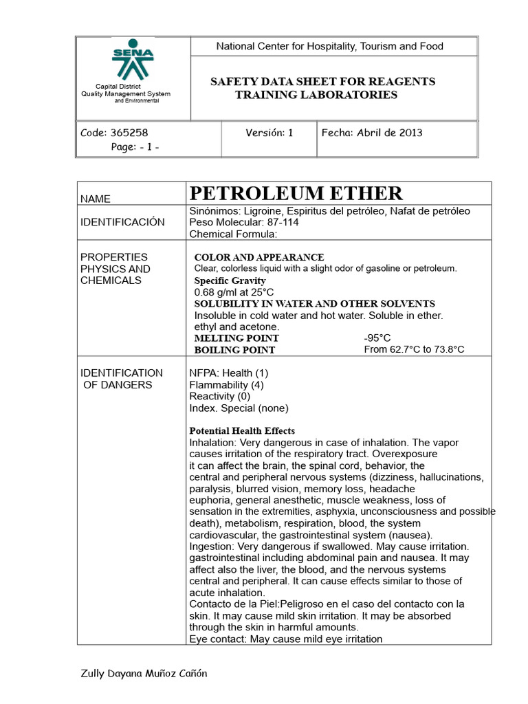 Petroleum Ether Safety Data Sheet | PDF