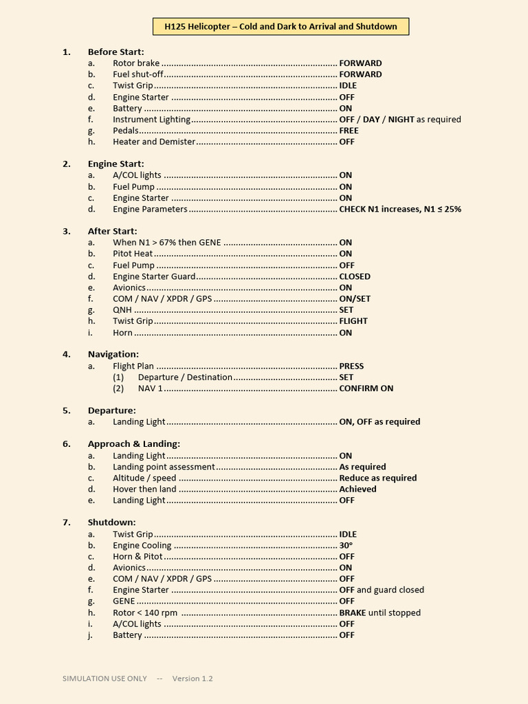 H125 Helicopter Start to Shutdown Guide | PDF | Helicopter | Rotorcraft
