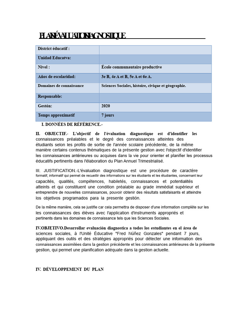 Évaluation Diagnostique en Sciences Sociales | PDF