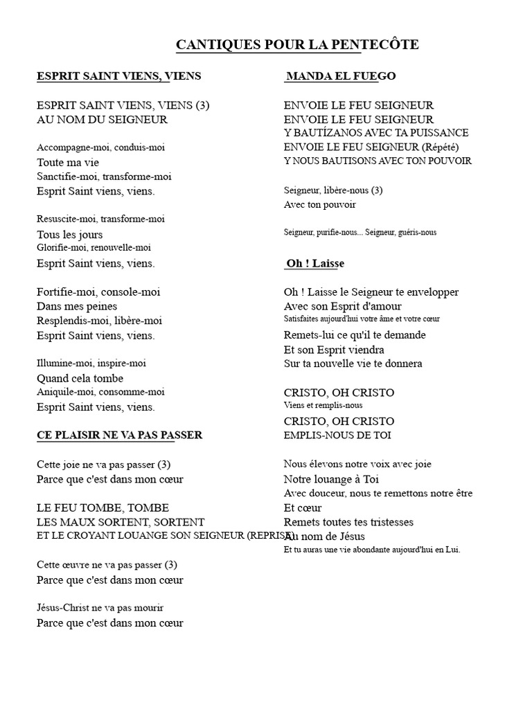 Cantiques de Louange pour la Pentecôte | PDF | Saint-Esprit