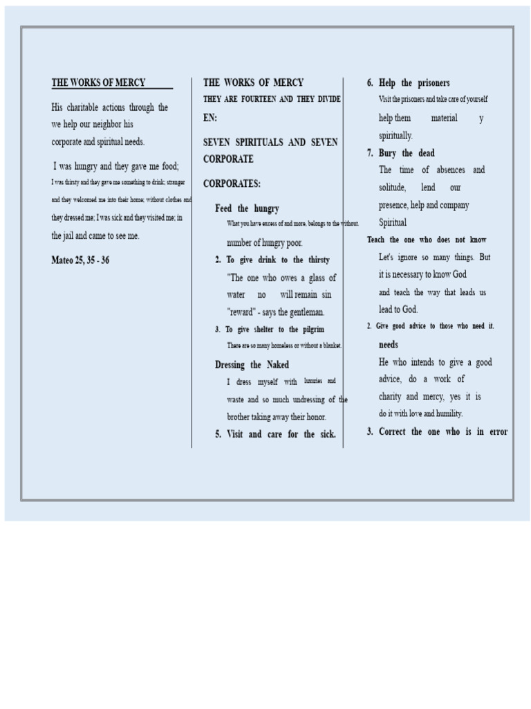 THE WORKS OF MERCY Doctrine 1 | PDF | Christian Belief And Doctrine ...