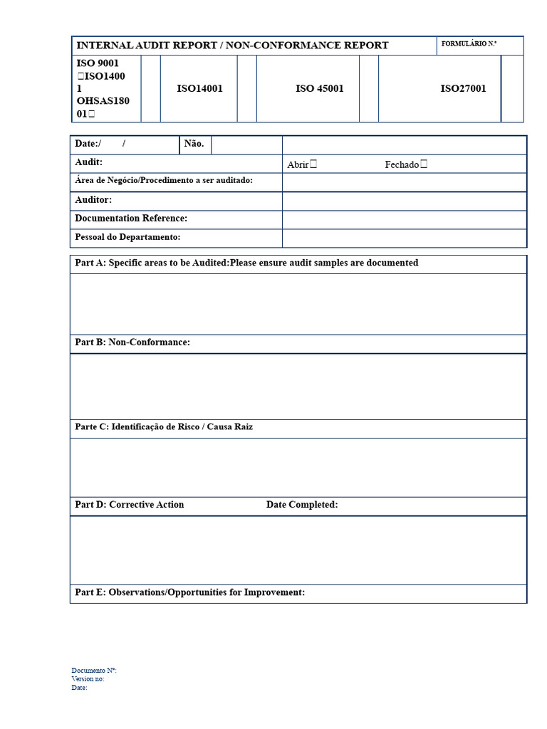 Relatório de Auditoria Interna ISO 9001 | PDF