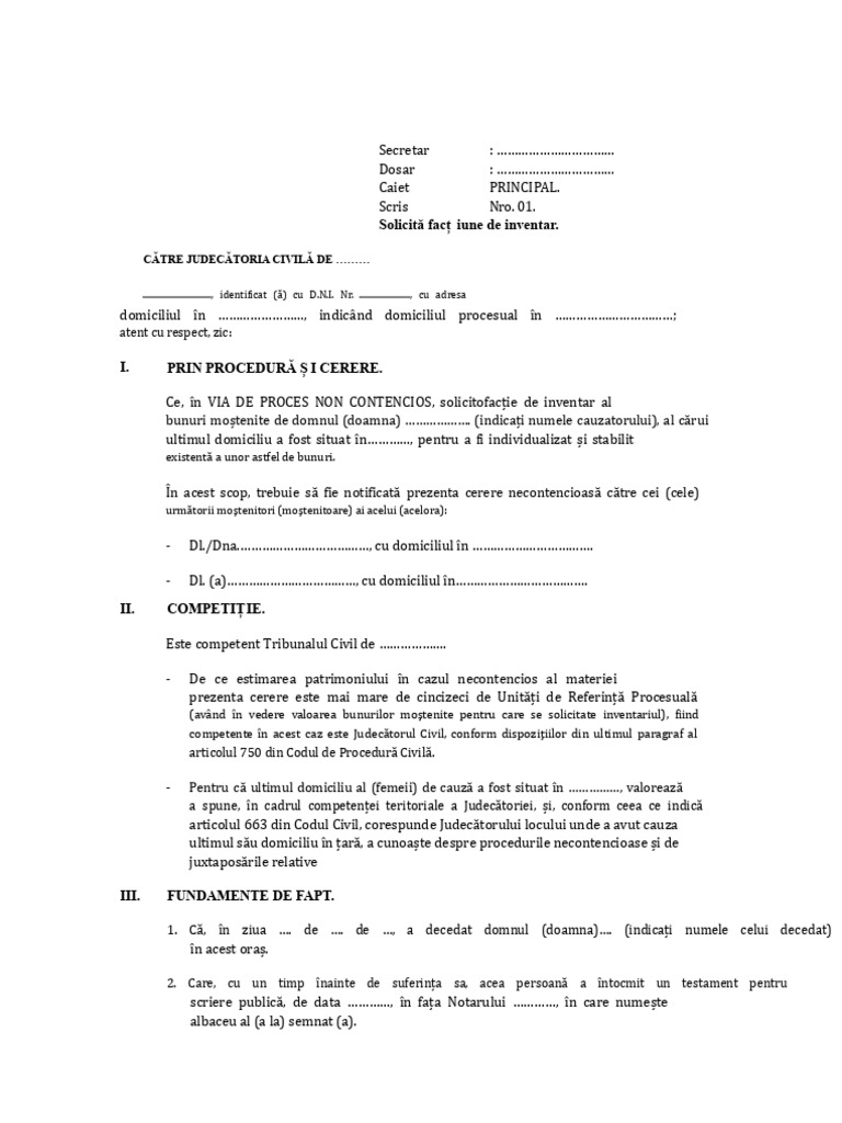 Model de Cerere Pentru Înregistrarea Inventarului. | PDF