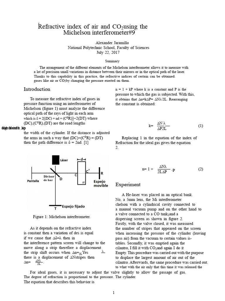 Measuring Gas Refractive Index with Michelson Interferometer | PDF ...