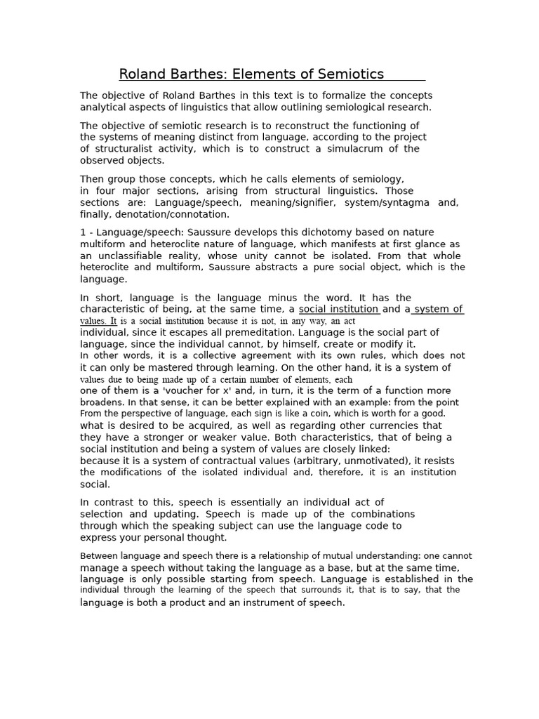 Barthes' Semiotics: Key Concepts Explained | PDF | Semiotics | Semantics