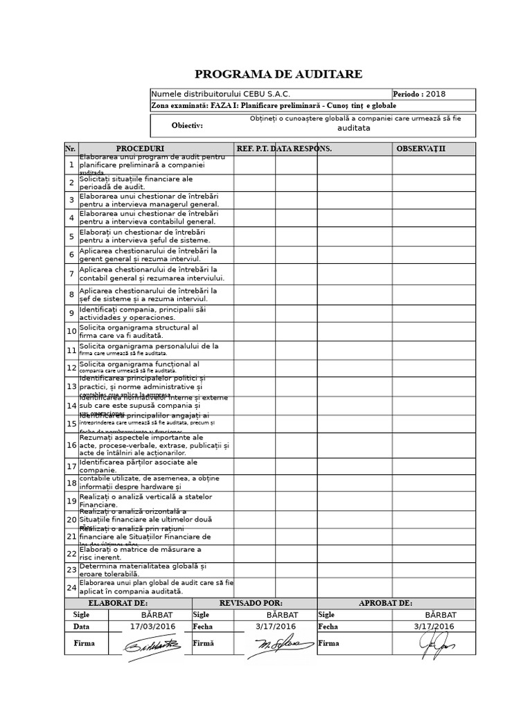 Anexa 4 - Programe de Audit (General Și Specific) | PDF