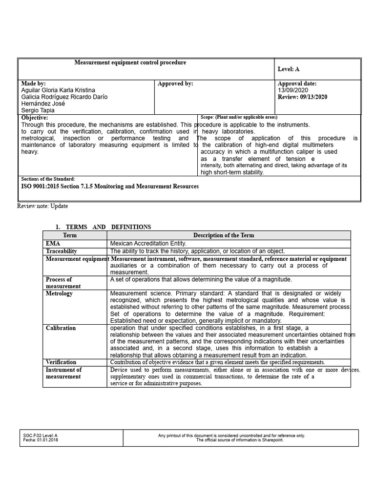 Measurement Equipment Calibration Procedure | PDF | Calibration | Metrology