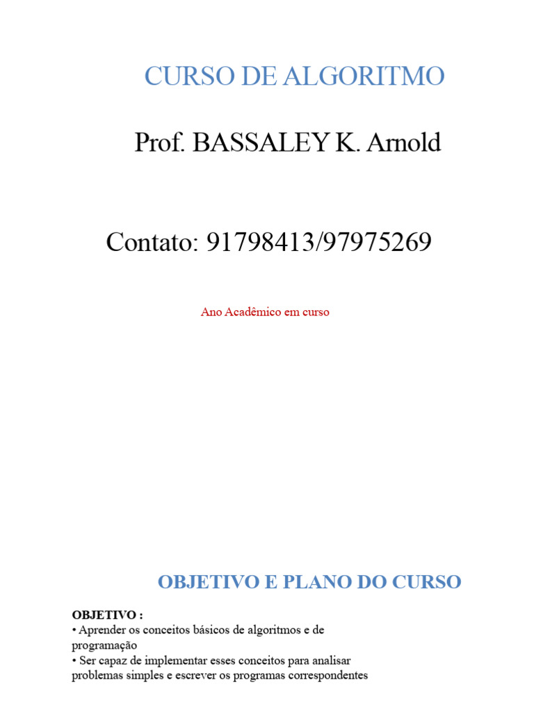 Curso de Algoritmos e Programação Básica | PDF | Linguagem de ...