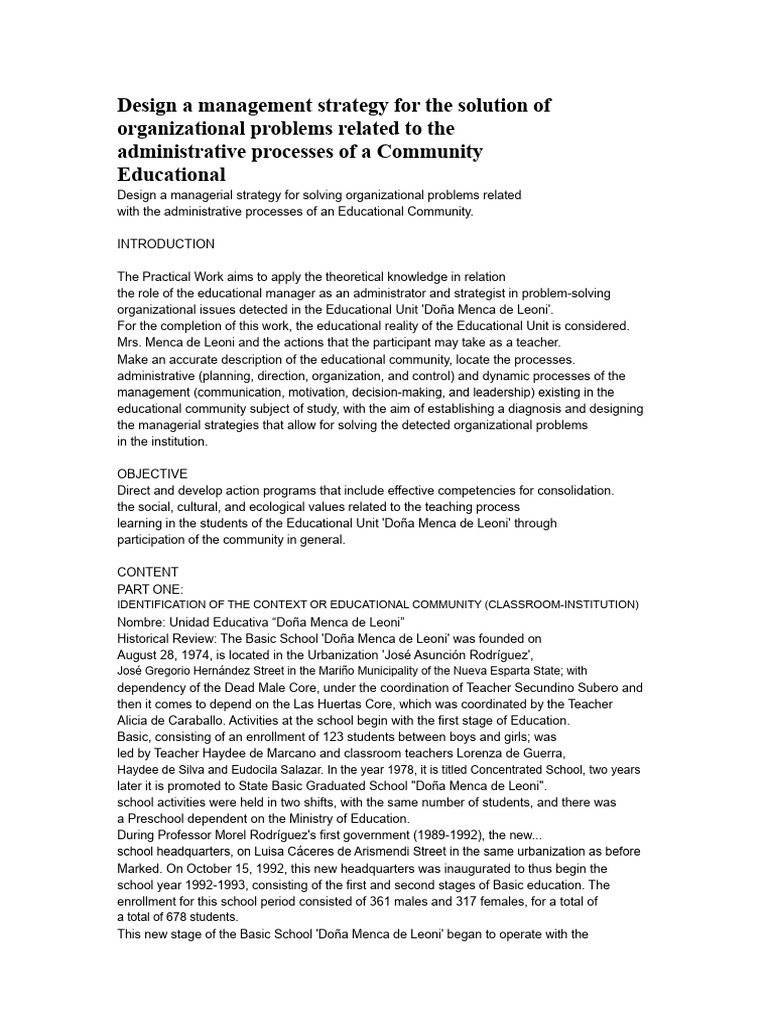 Design A Management Strategy For Solving Organizational Problems ...