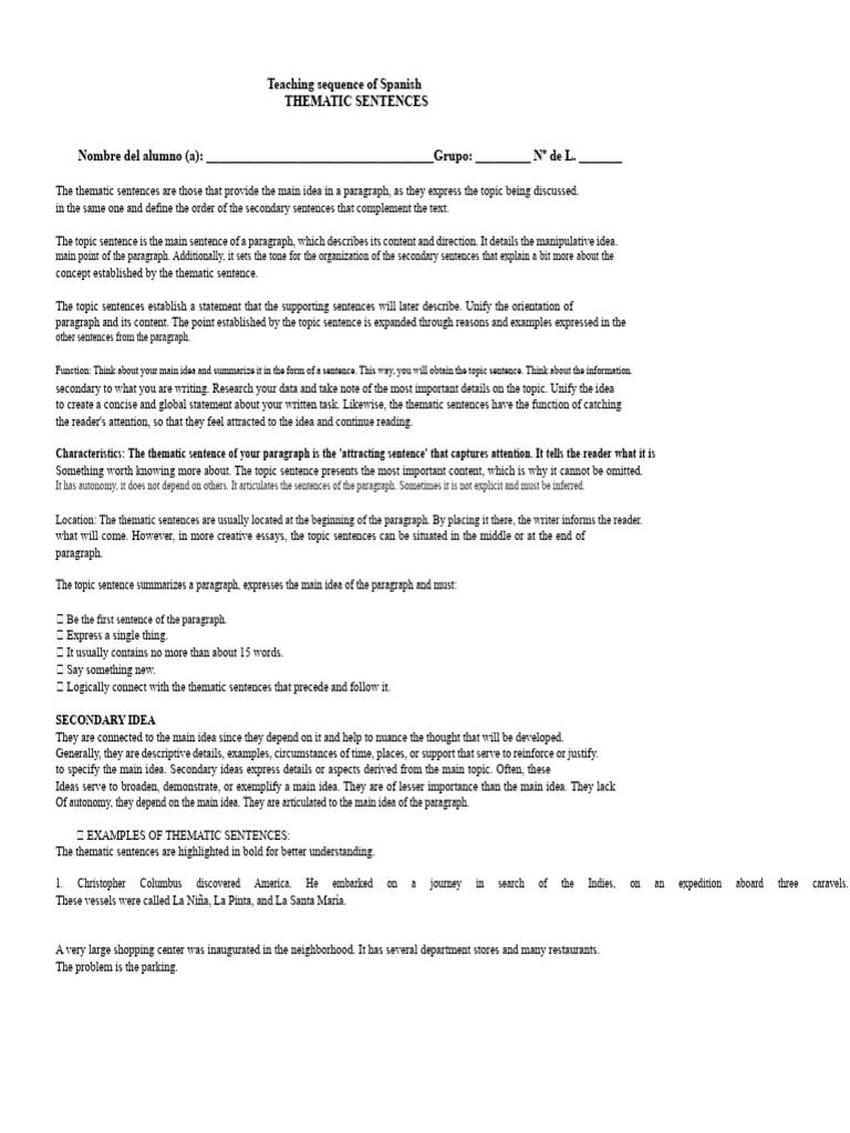 Thematic Sentences | PDF