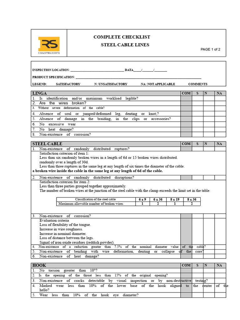 Check - List Steel Cable Slings | PDF | Mechanical Engineering ...