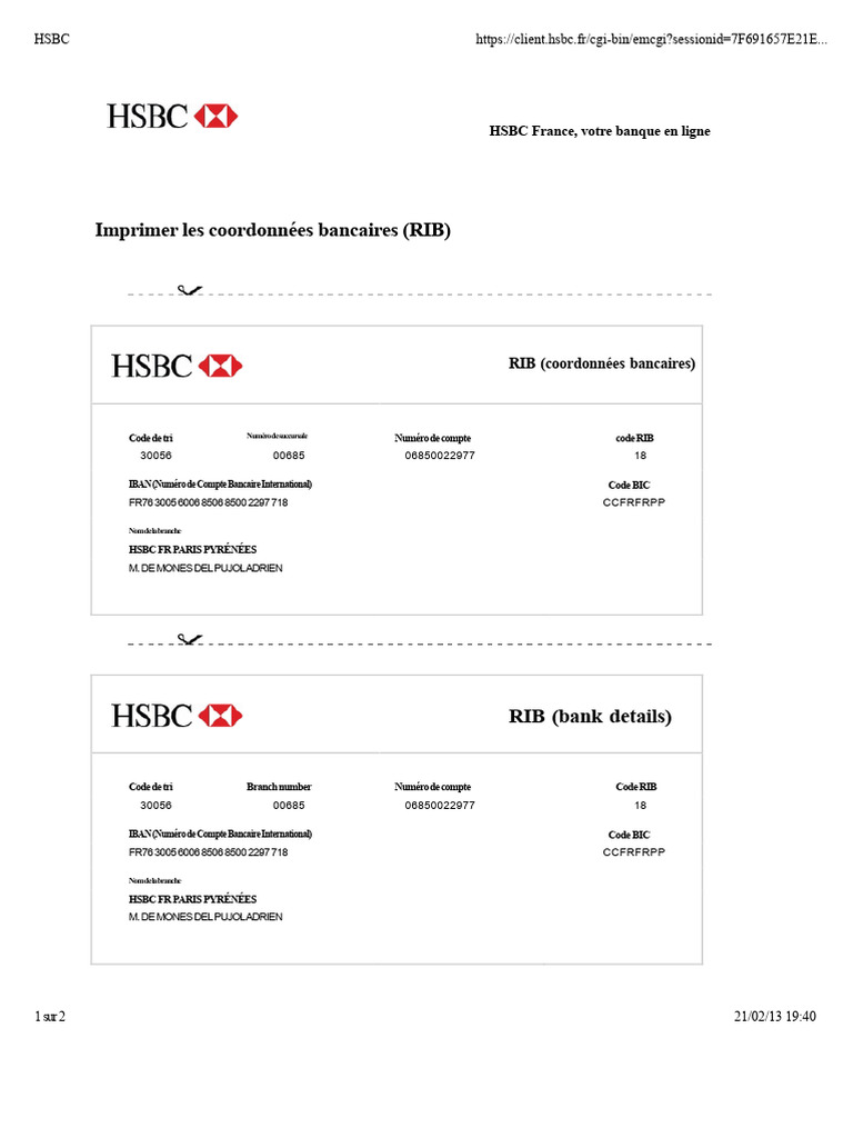 RIB et IBAN HSBC France | PDF