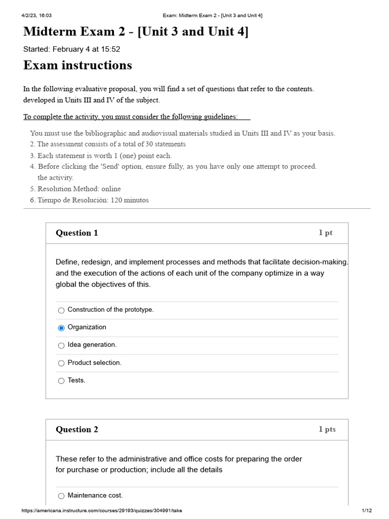 Midterm Exam 2: Units 3 & 4 Overview | PDF | Inventory | Demand