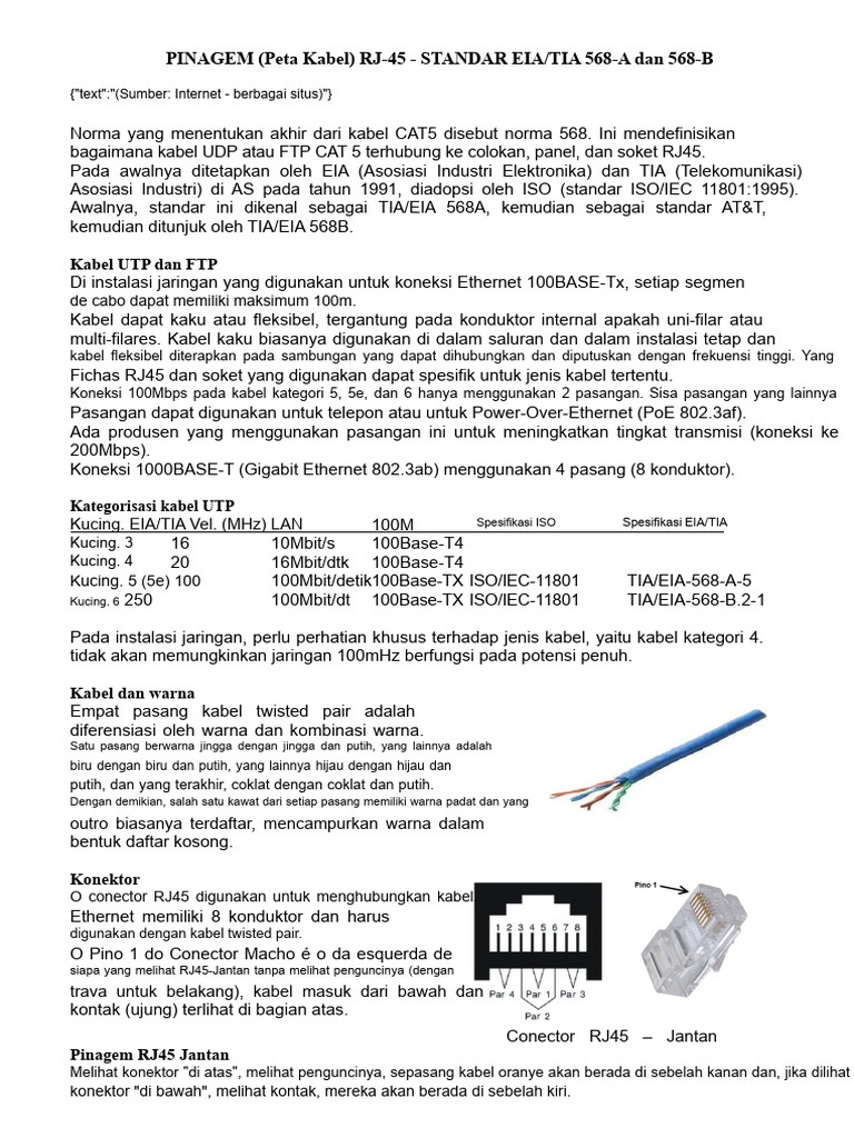 Peta Kabel RJ-45: Standar T568A dan T568B | PDF