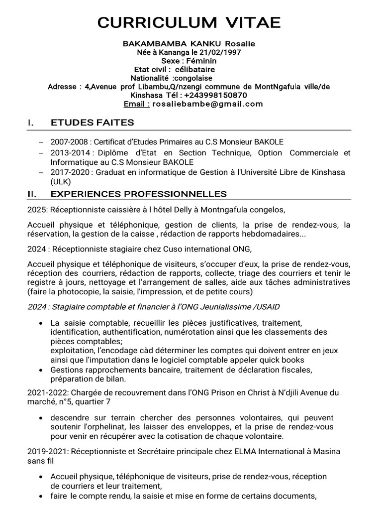 CV de Rosalie Bakambamba Kanku | PDF | Informatique