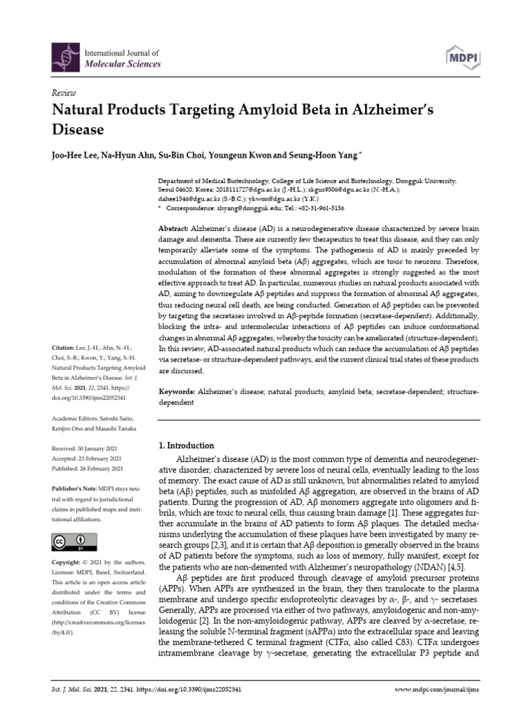 Natural Products Targeting Amyloid Beta in Alzheim | PDF | Amyloid Beta ...