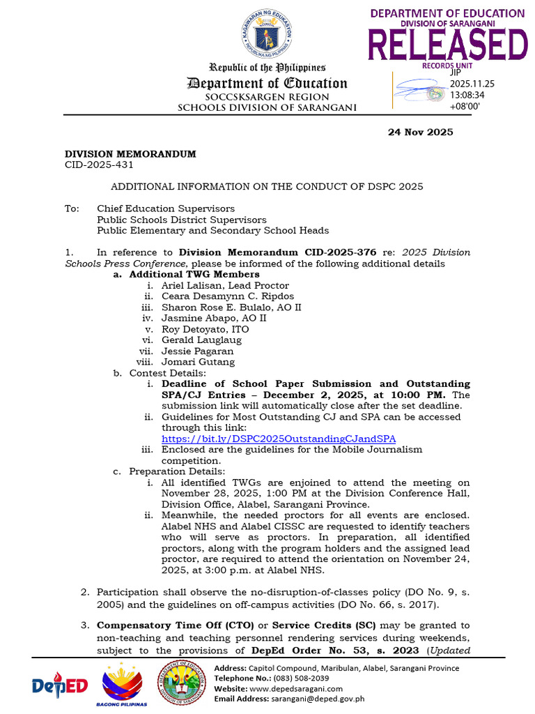 DSPC 2025 Guidelines and Proctor Details | PDF