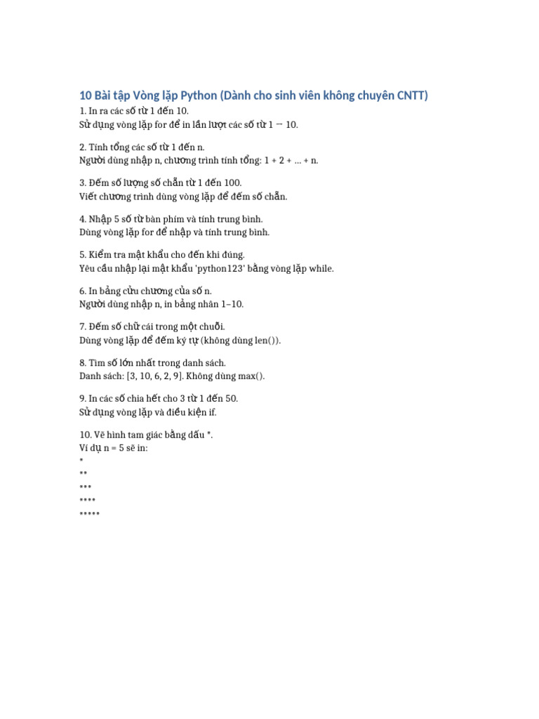 Bai Tap Vong Lap Python | PDF