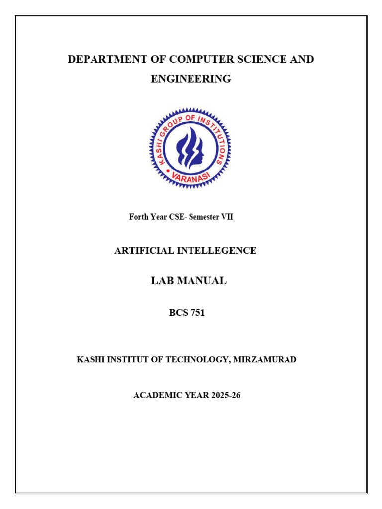 AI Lab Manual for CSE Students | PDF | Theoretical Computer Science ...