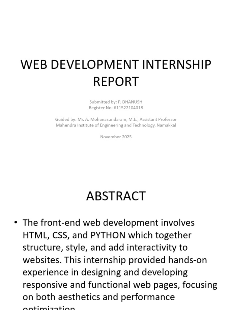 Web Development Internship Report | PDF | World Wide Web | Internet & Web