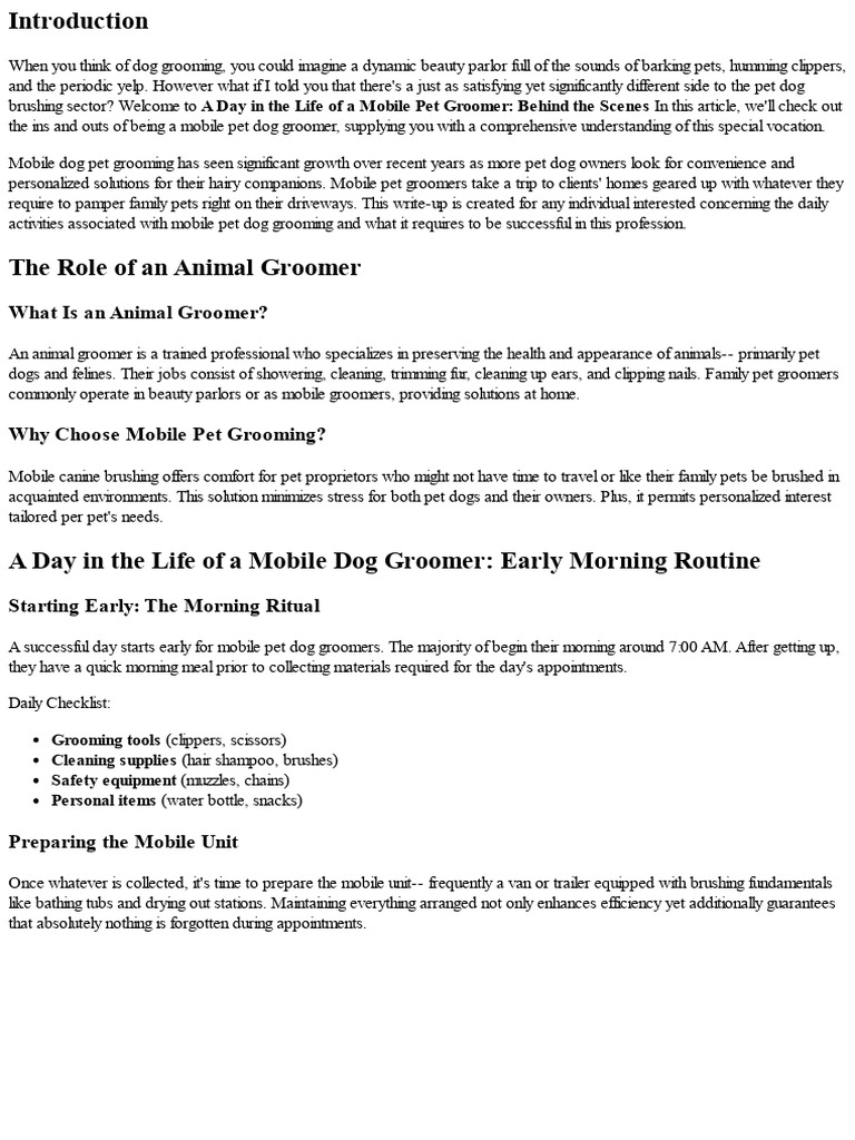 A Day in The Life of A Mobile Dog Groomer: Behind The Scenes 210777 | PDF