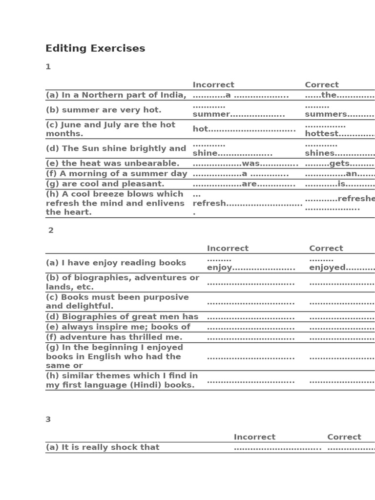 Editing Exercises for Grammar Correction | PDF