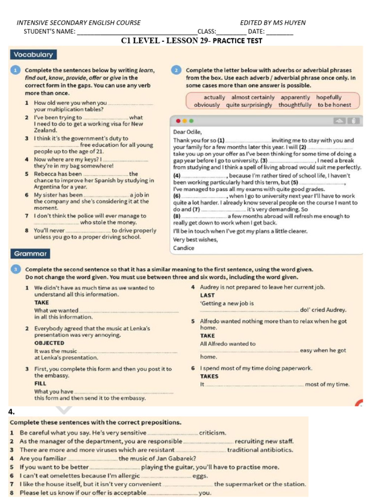 Intensive English Course C1 Practice Test | PDF