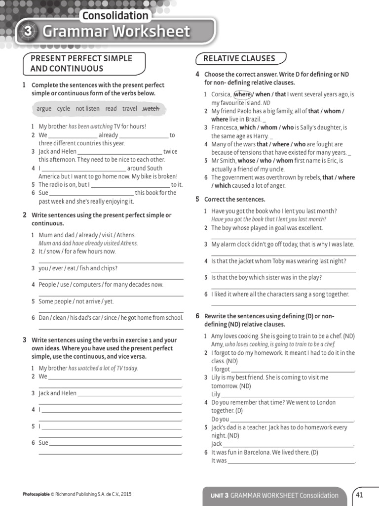 Present Perfect Grammar Worksheets | PDF | Sentence (Linguistics ...