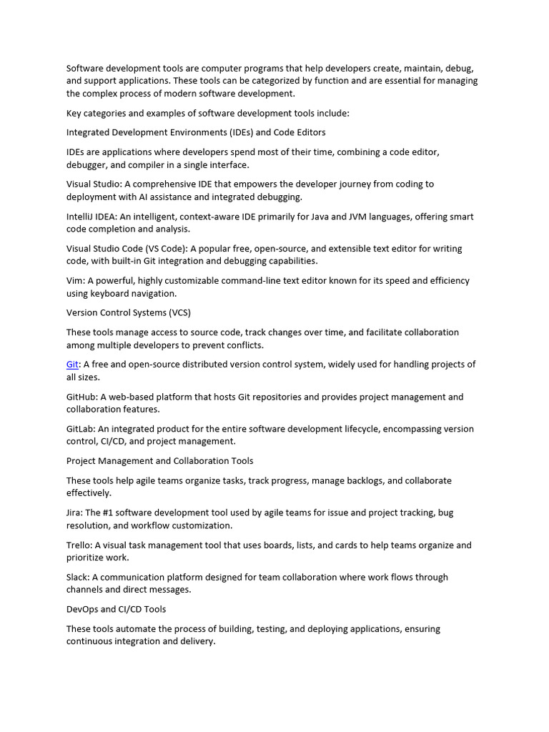 Essential Software Development Tools Guide | PDF | Software Development ...
