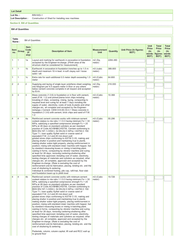 Section6 - Bill of Quantities | PDF | Electrical Wiring | Concrete