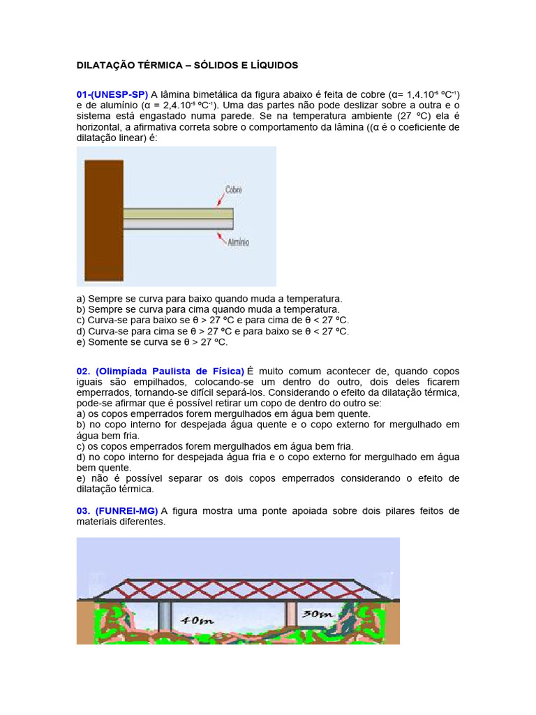 Dilatação Térmica: Conceitos e Exemplos | PDF | Expansão térmica | Calor