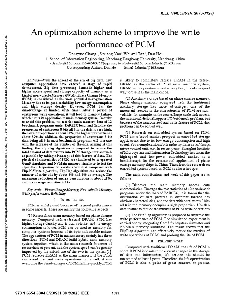 FlipFlag Algorithm for PCM Write Optimization | PDF | Computer Data ...