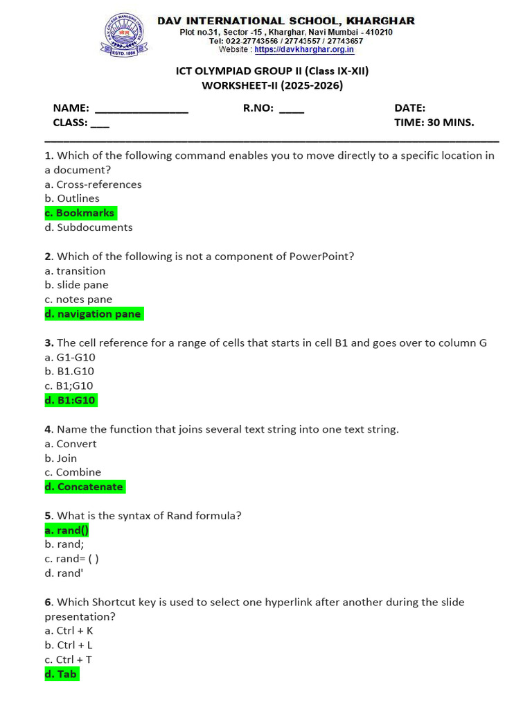ICT Olympiad Class IX-XII Worksheet 2025-26 | PDF | Cloud Computing ...